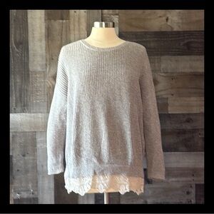 Pins & Needles gray knit sweater small floral lace boho cottagecore romantic